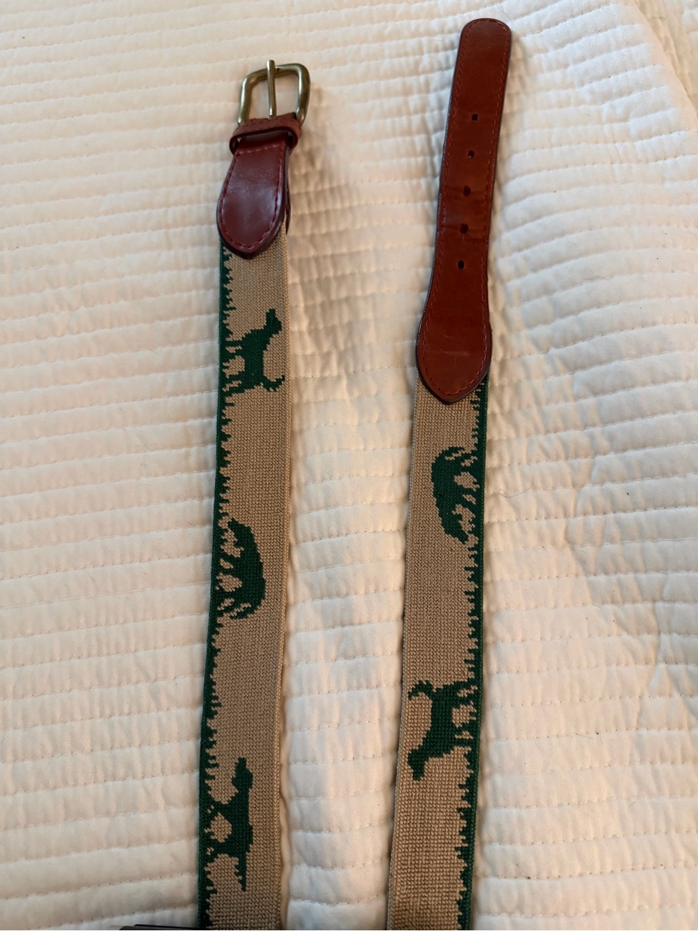 Smathers and Branson Hunt Men's Tan and Green Canvas Belt with Brown Leather